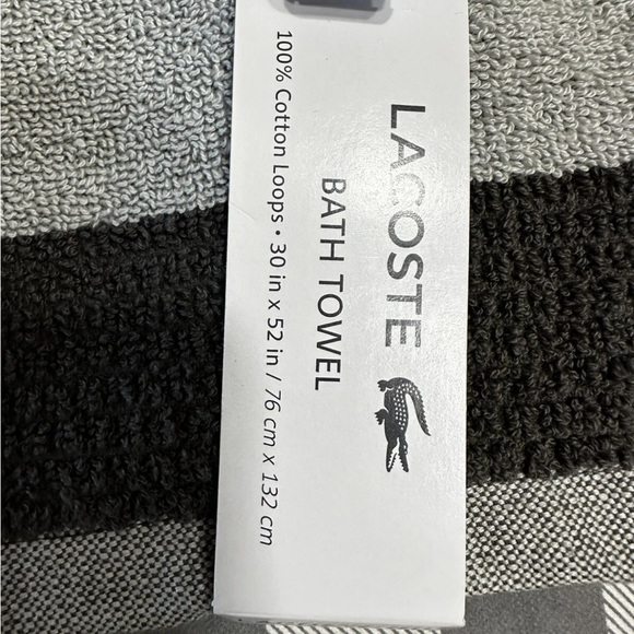 Lacoste Bath Towel 100% Cotton 30" x 52" Gray Big Crocodile Logo - Picture 5 of 8